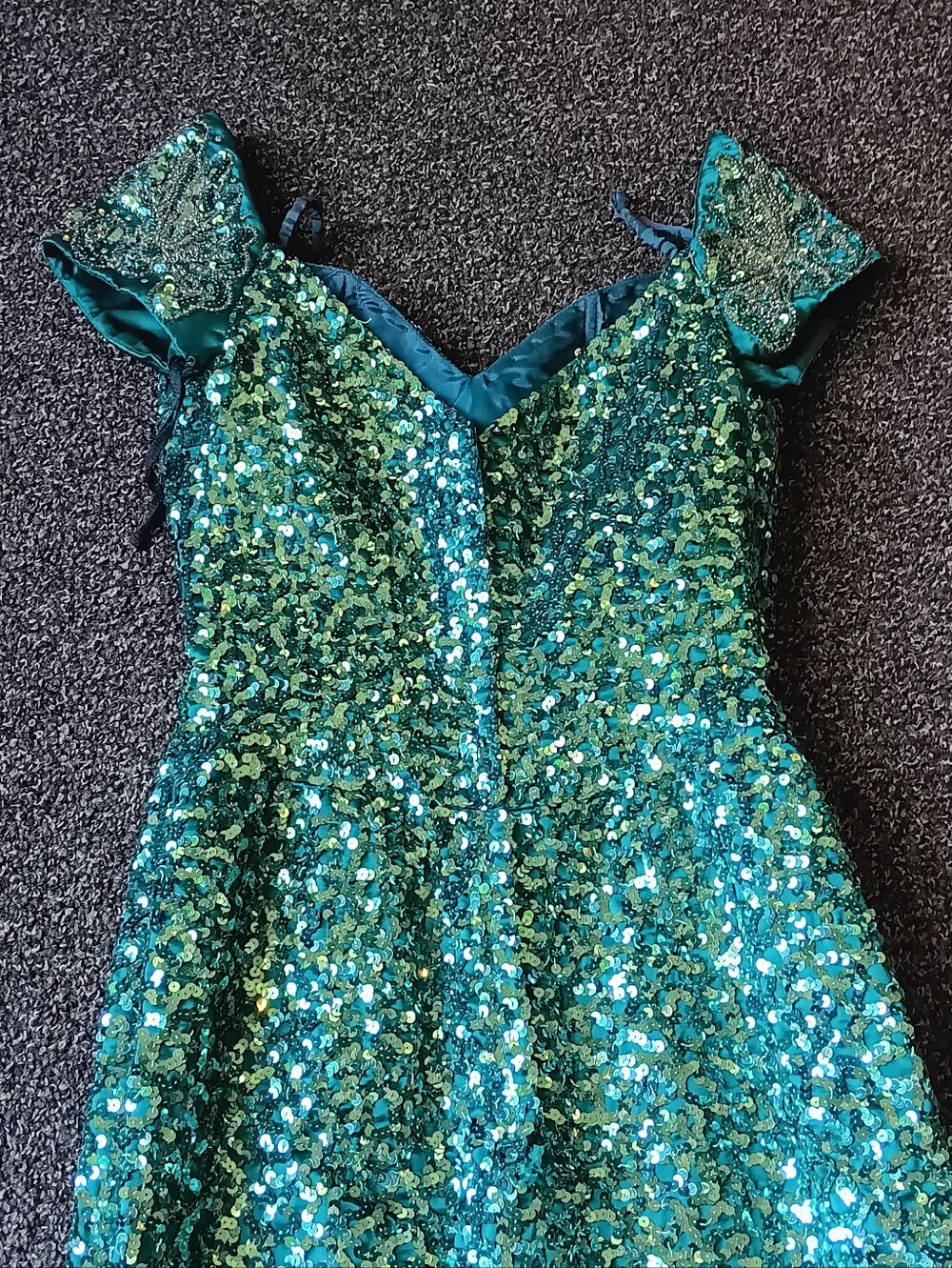 True Vintage Mike Benet Teal Full Sequin Beaded Formal Evening Gown USA, Size 6 - Picture 5 of 16